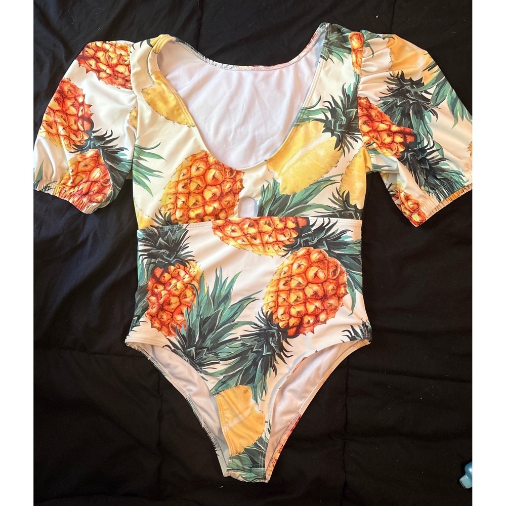 Women's Cutout Scoop Neck Pineapple Print One Piece Swimsuit,‎ Medium